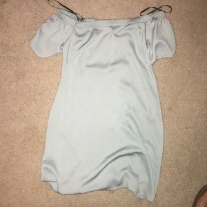 sea foam green off the shoulder dress